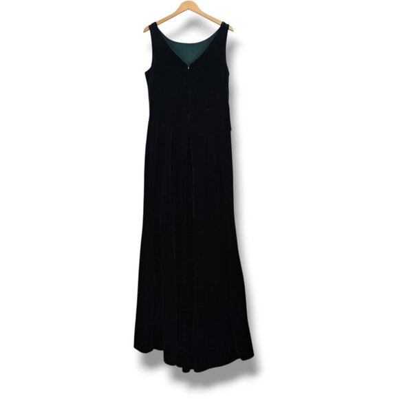 Betsy & Adam Maxi Dress Green Velvet 16 Sleeveless Ruffle Slit Holiday Christmas - Picture 3 of 13